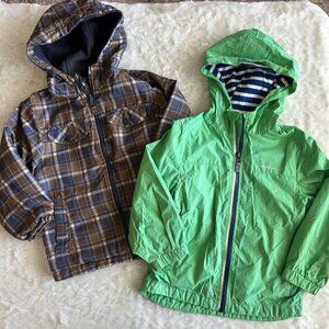 Boys Size 6 Lined Hooded Jackets Plaid & Green London Fog OshKosh Windbreaker